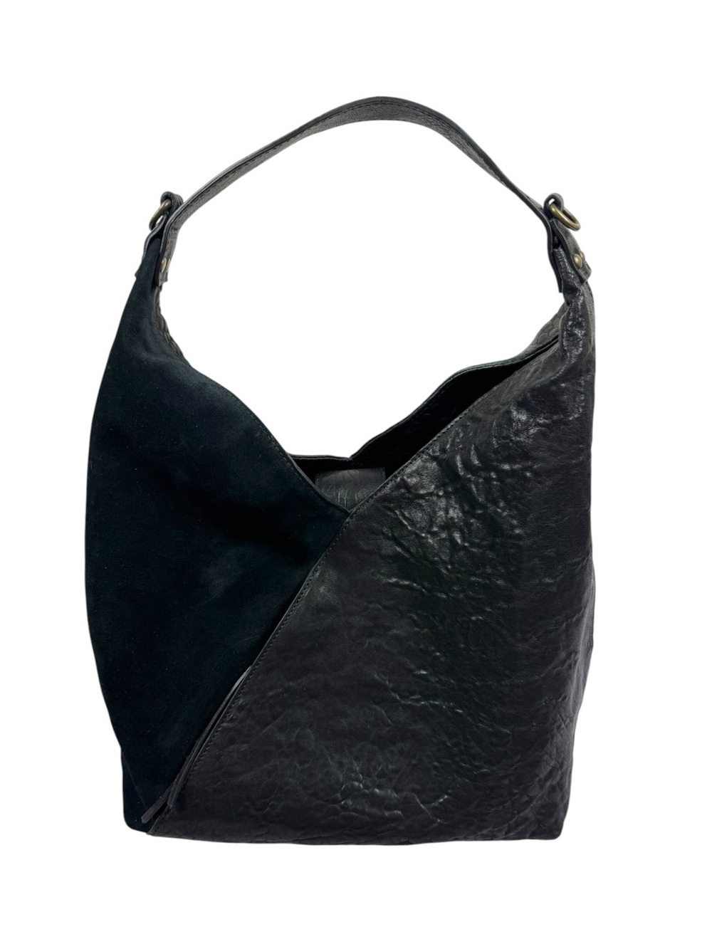 Sundance Origami Suede and textured Leather Hobo Style Shoulder Bag Black